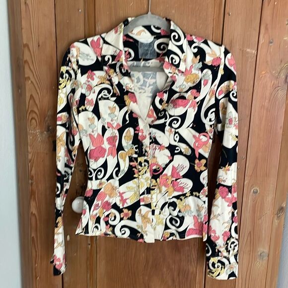 0039 Italy floral Pucci style button-down cotton blouse - Picture 1 of 10